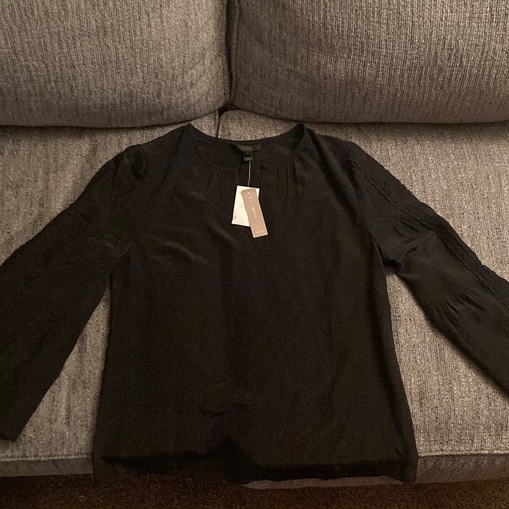 JCREW Embroidered bell-sleeve silk top